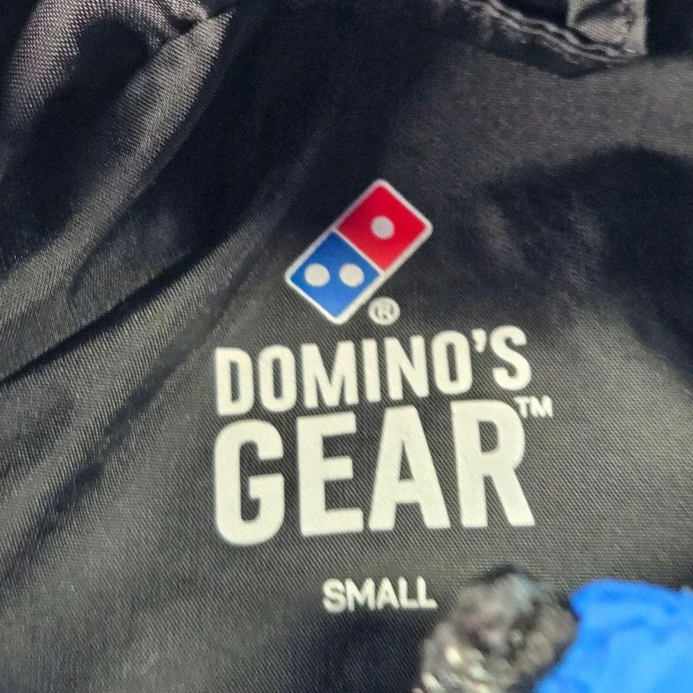 Domino's Jacket Mens S Blue Windbreaker Hooded Lined Pockets Reflective